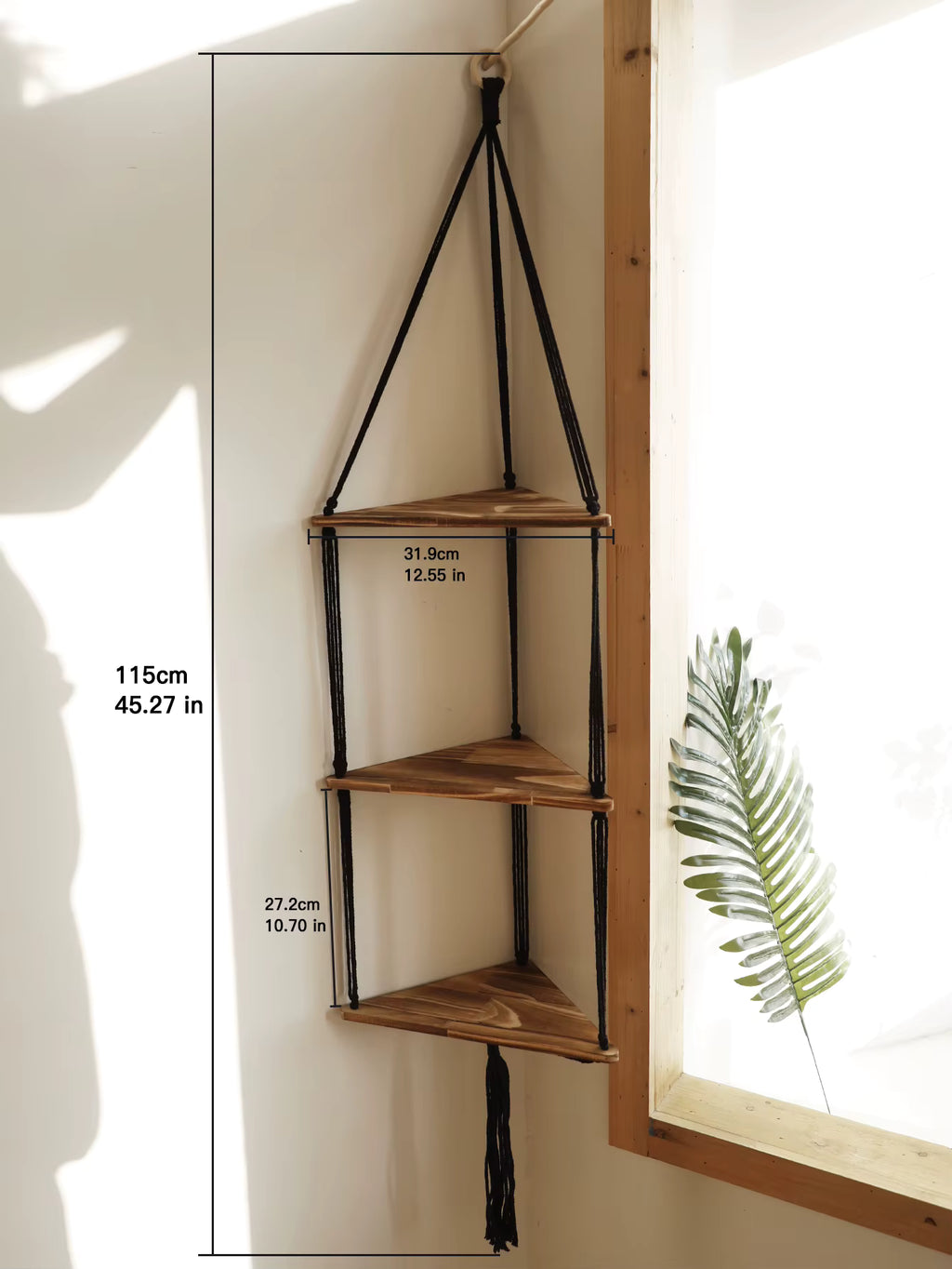 Boho Black Macrame Floating Wall Shelf