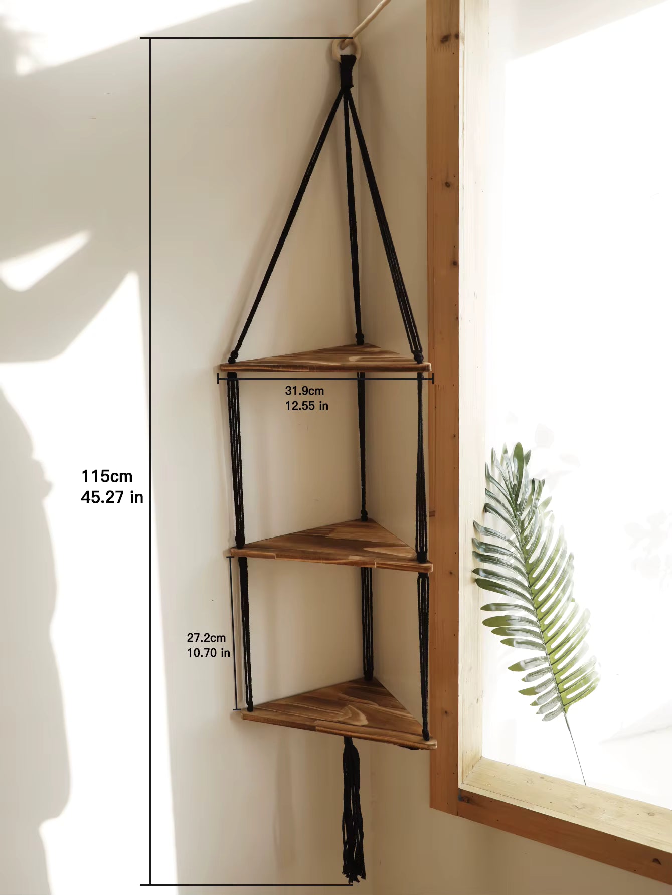 Boho Black Macrame Floating Wall Shelf