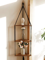 Boho Black Macrame Floating Wall Shelf