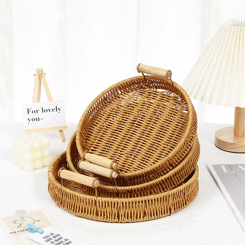 Circular Rattan Serving Tray