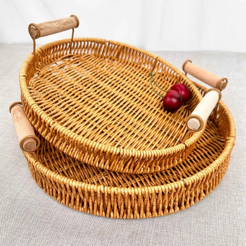 Circular Rattan Serving Tray