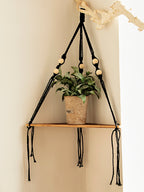 Boho Black Macrame Floating Wall Shelf