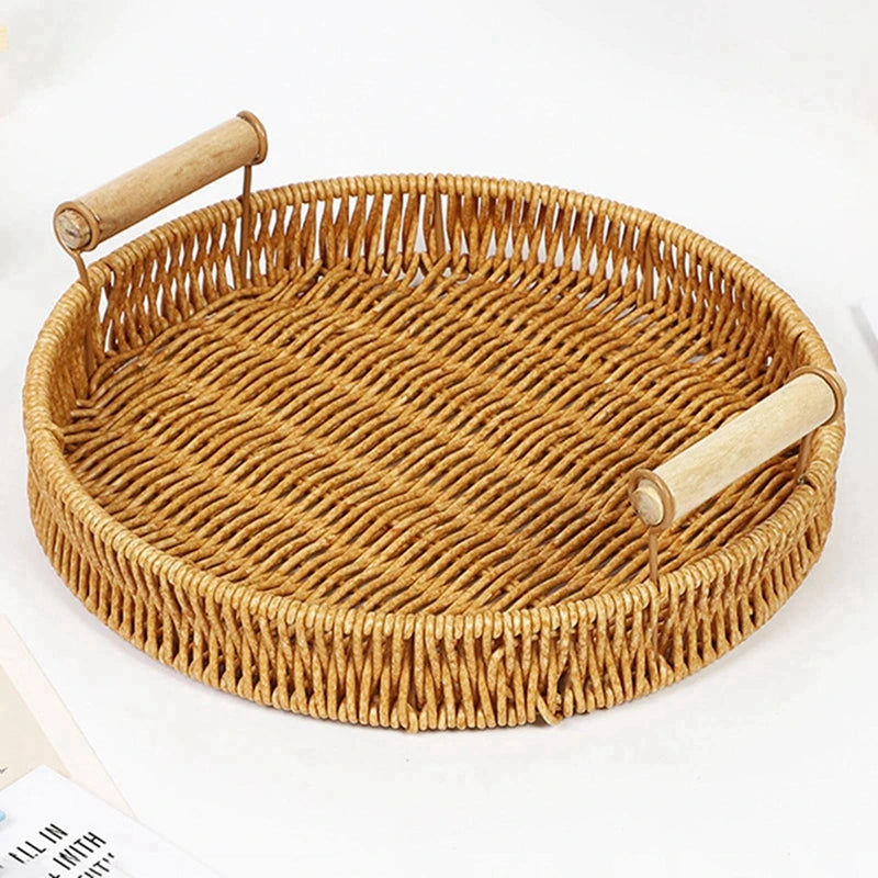 Circular Rattan Serving Tray