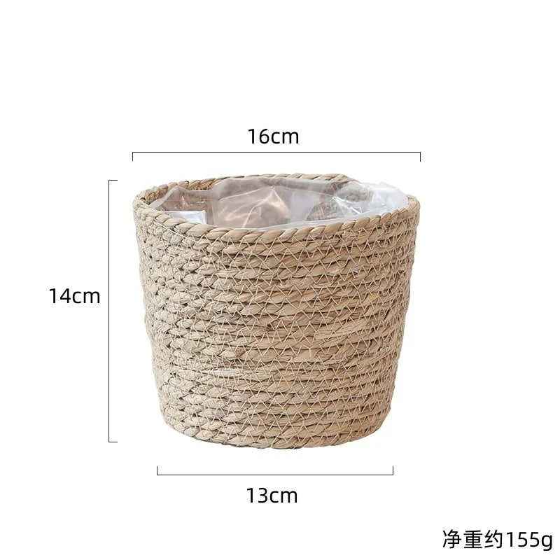 Straw Weaving Flower Plant Pot - Solid