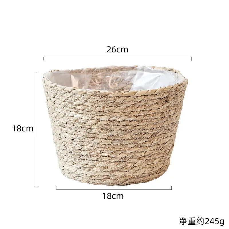 Straw Weaving Flower Plant Pot - Solid